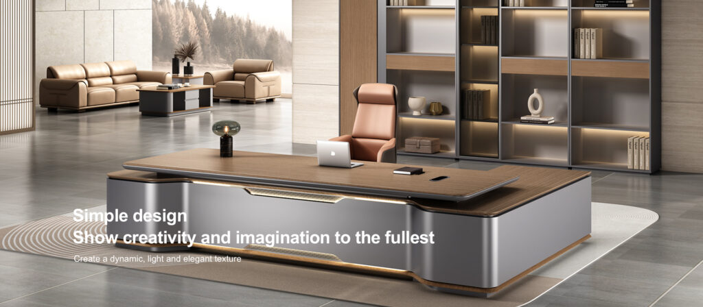 Modern boardroom table with integrated power outlets