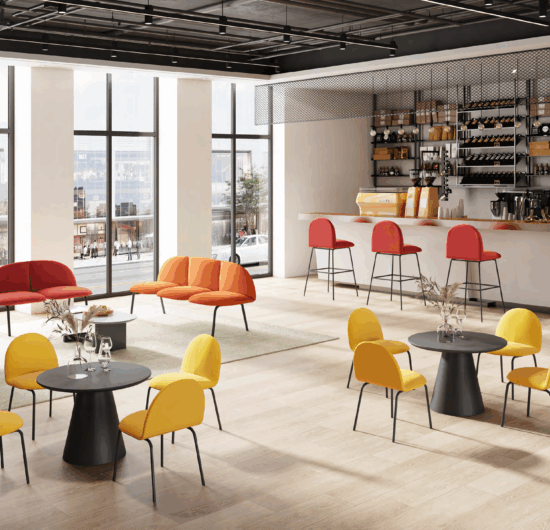 Modern business center with modular desks and ergonomic chairs