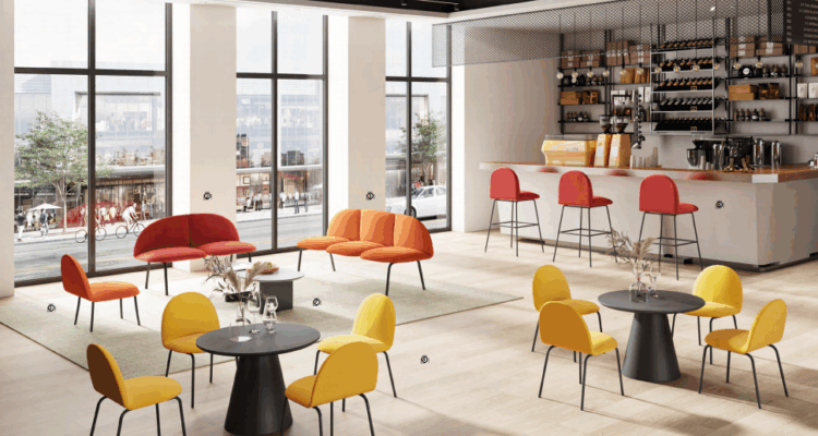 Eco-friendly collaborative office furniture layout
