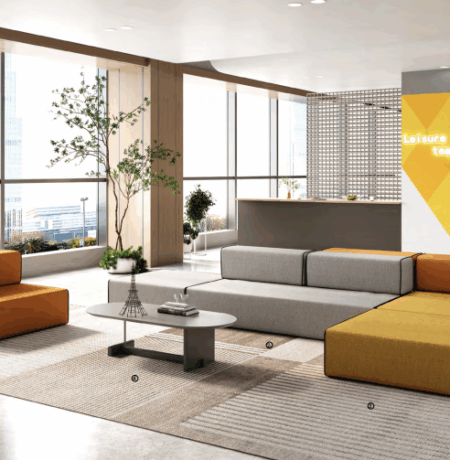 Modern modular office sofa in a collaborative workspace
