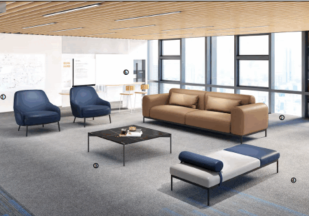 Modern commercial office bookshelf in a 2026 executive suite