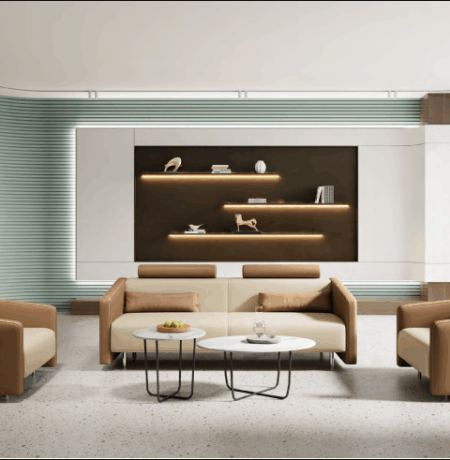 A group of modern ergonomic office chairs in a hotel business center