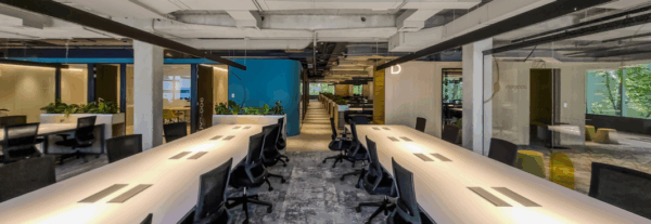 Modern wooden office storage cabinets in a professional Peruvian workspace