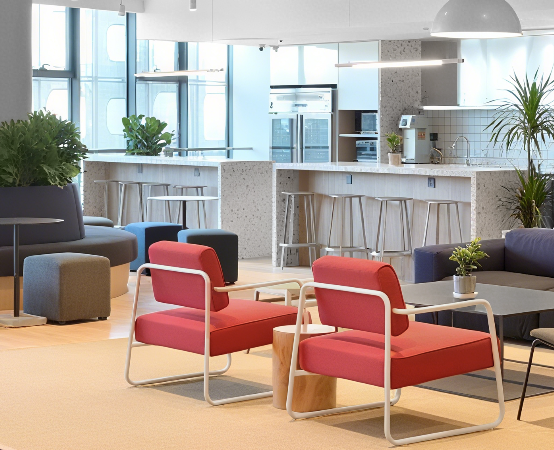 Professional lounge area featuring ergonomic commercial furniture