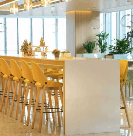 Modern office reception area with premium leather sofas in Buenos Aires