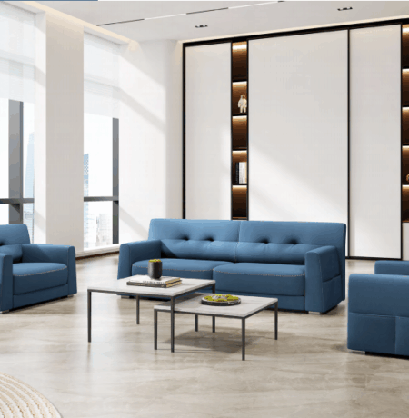 A group of modular cubicles arranged for maximum floor space efficiency