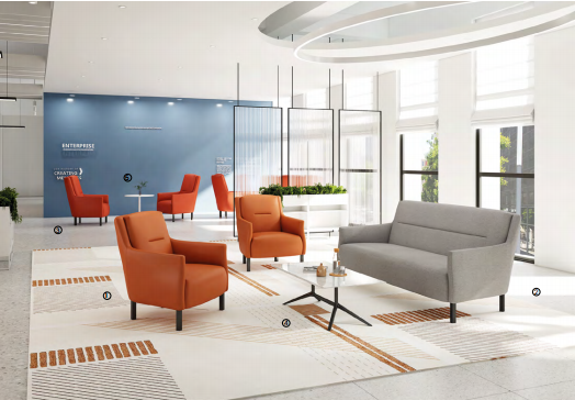 Modern 2026 office layout with ergonomic workstations and modular furniture