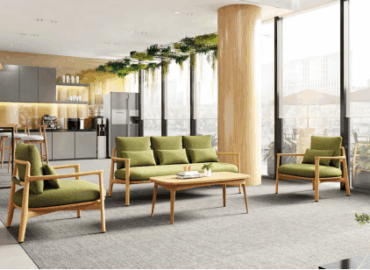 Modern ergonomic office furniture display in a Chinese factory showroom