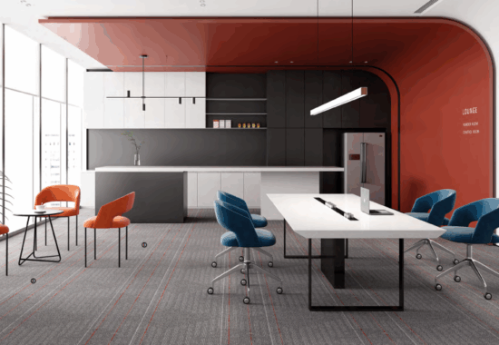 High quality commercial grade chairs and desks in a showroom setting