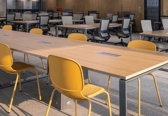 Modern small office layout with ergonomic furniture